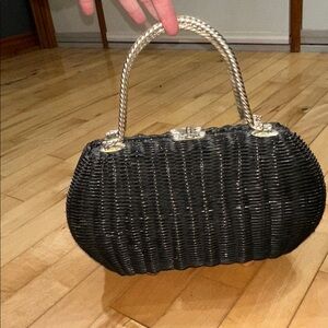 Vintage Elegant Black Woven Wicker Basket Handbag